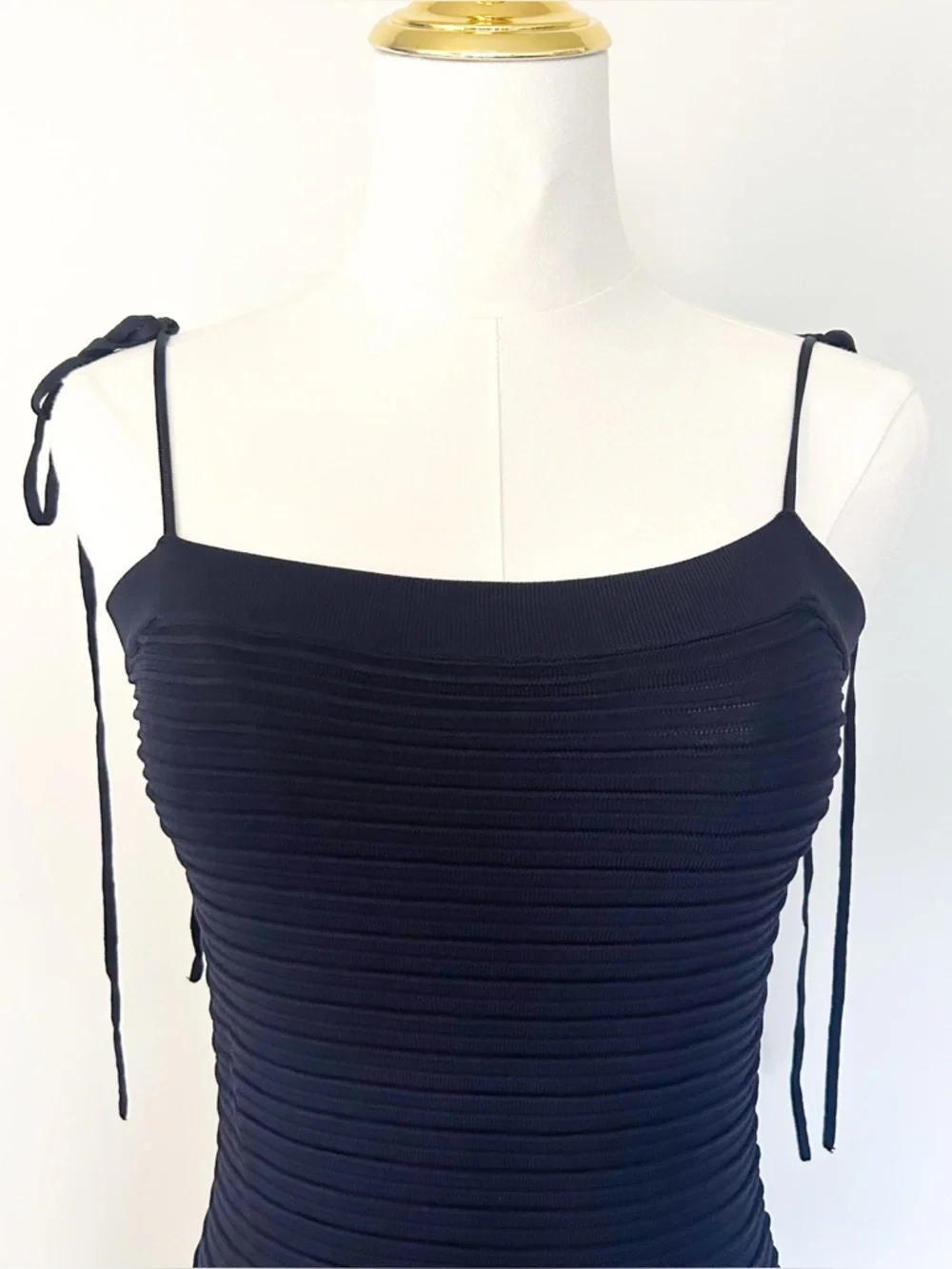 Modern Citizen Chan Ottoman Navy Rib Knit Drop Waist Tie Strap Maxi Dress Medium - Picture 3 of 8